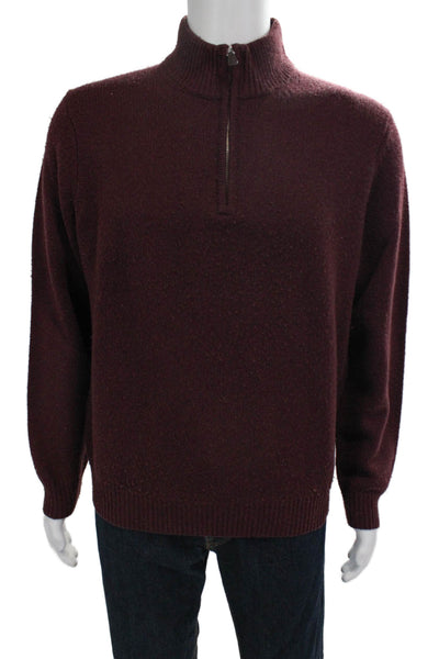 Saks Fifth Avenue Mens Pullover Mock Neck Zip Brown Merino Size XL