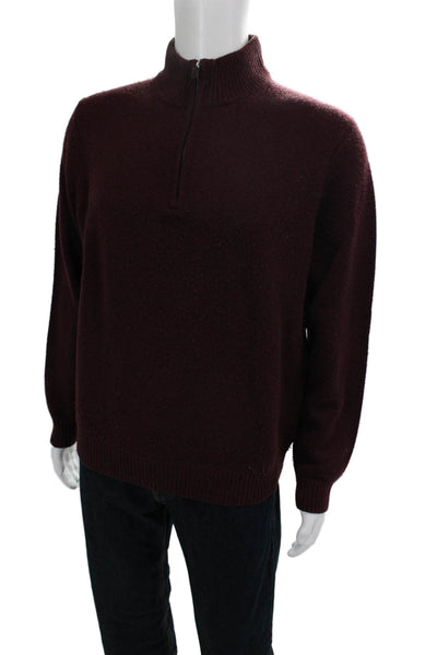 Saks Fifth Avenue Mens Pullover Mock Neck Zip Brown Merino Size XL