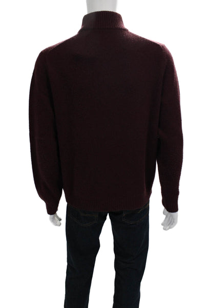 Saks Fifth Avenue Mens Pullover Mock Neck Zip Brown Merino Size XL
