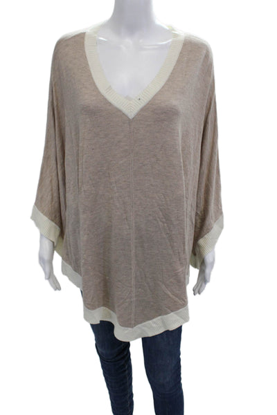 Splendid Unisex Beige V-Neck Pullover Sweater Boho Solid Viscose Blend Size XS