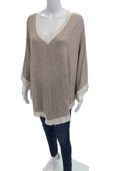 Splendid Unisex Beige V-Neck Pullover Sweater Boho Solid Viscose Blend Size XS