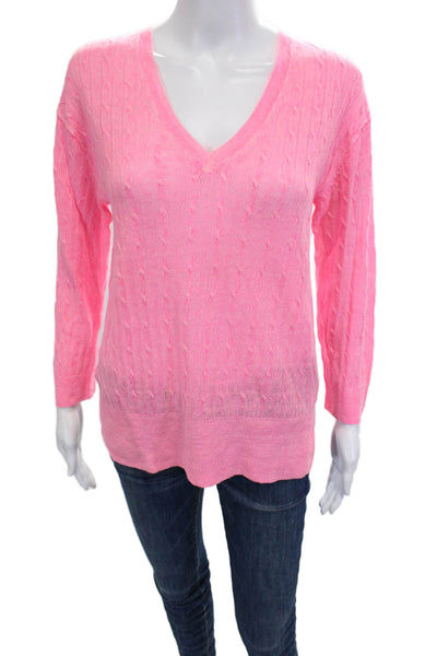 J Crew Unisex Pullover Sweater Pink V Neck 100% Linen Long Sleeve Size M