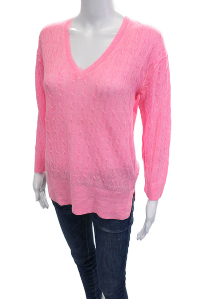 J Crew Unisex Pullover Sweater Pink V Neck 100% Linen Long Sleeve Size M