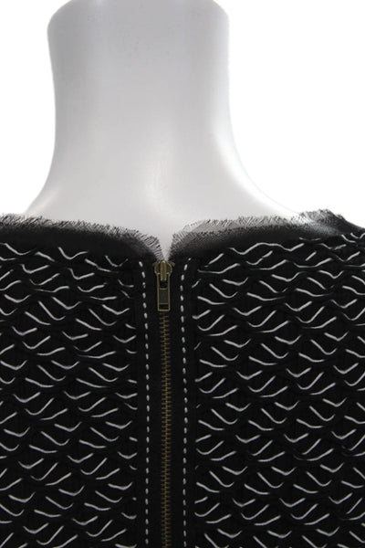 Anthropologie Women Black Geometric Round Neck Zip Blouse 3/4 Sleeve Size XS