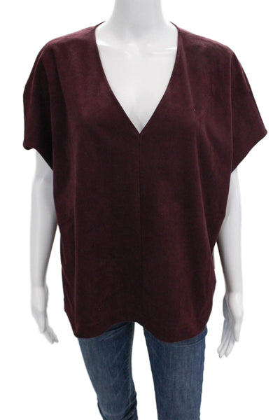 Marie Oliver Women Basic Burgundy Red V Neck Short Sleeve Blouse Size XS