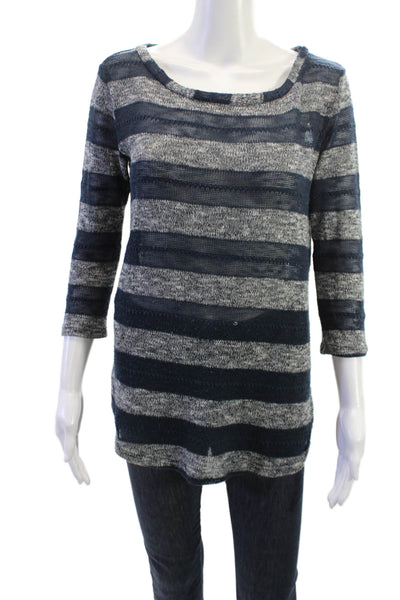 Splendid Women Dark Blue Striped Tunic 3/4 Sleeve Round Neck Size S