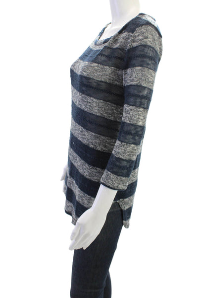 Splendid Women Dark Blue Striped Tunic 3/4 Sleeve Round Neck Size S