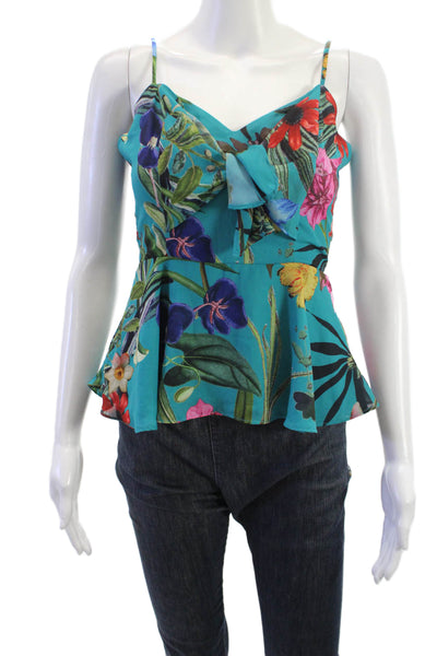 Parker Women Camisole Blue Floral Sleeveless Tie Neck Polyester Size XS