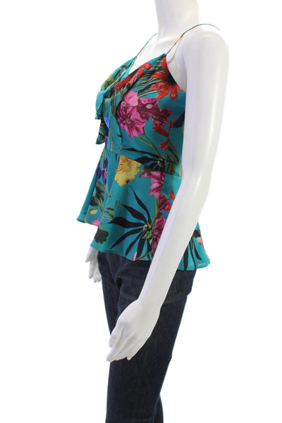 Parker Women Camisole Blue Floral Sleeveless Tie Neck Polyester Size XS