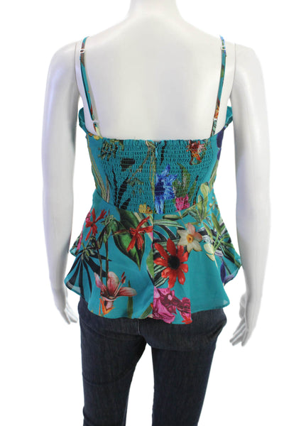 Parker Women Camisole Blue Floral Sleeveless Tie Neck Polyester Size XS