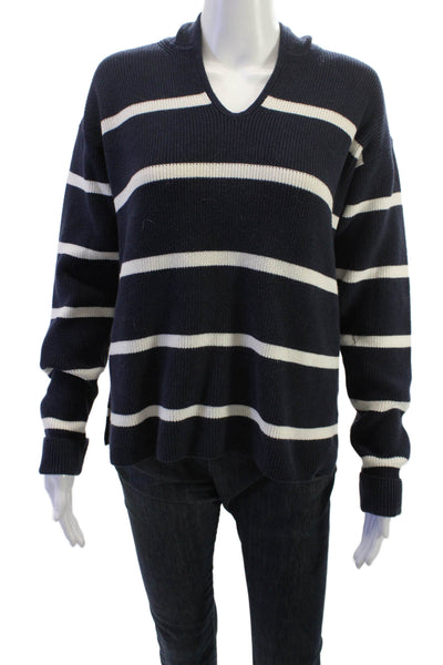 Banana Republic Unisex Pullover Hoodie Dark Blue Striped Petite Size S