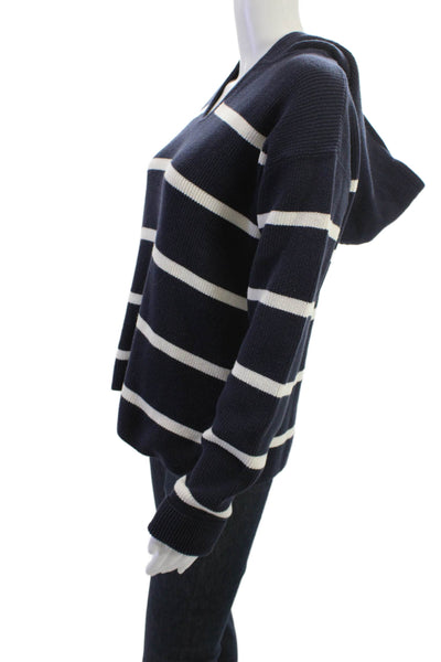 Banana Republic Unisex Pullover Hoodie Dark Blue Striped Petite Size S