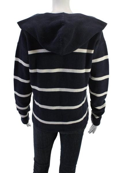 Banana Republic Unisex Pullover Hoodie Dark Blue Striped Petite Size S