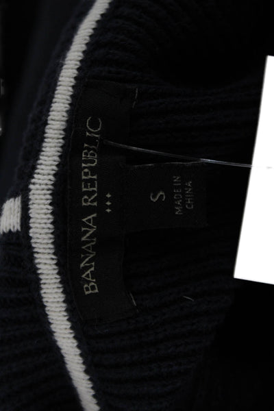 Banana Republic Unisex Pullover Hoodie Dark Blue Striped Petite Size S
