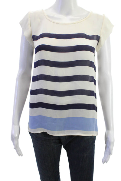 Joie Women Silk Striped Nautical Round Neck Button Sleeveless Blouse Size XS