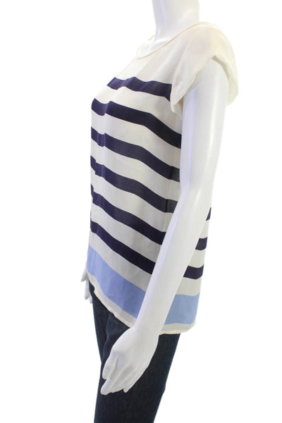 Joie Women Silk Striped Nautical Round Neck Button Sleeveless Blouse Size XS