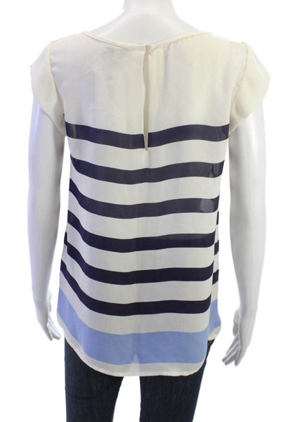 Joie Women Silk Striped Nautical Round Neck Button Sleeveless Blouse Size XS