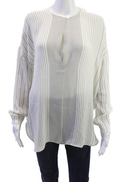 Vince Women Tunic White Striped Silk Long Sleeve Button Size XS