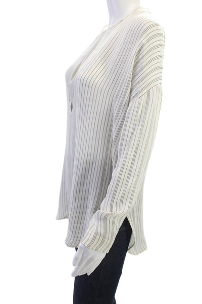 Vince Women Tunic White Striped Silk Long Sleeve Button Size XS