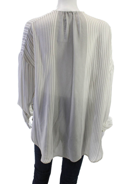 Vince Women Tunic White Striped Silk Long Sleeve Button Size XS
