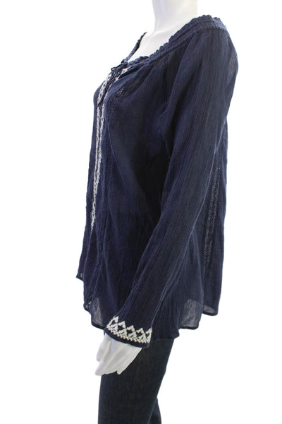 Soft Joie Womens Tunic Blouse Dark Blue Geometric Cotton Long Sleeve Size XS