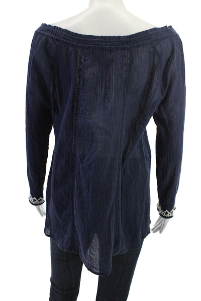 Soft Joie Womens Tunic Blouse Dark Blue Geometric Cotton Long Sleeve Size XS