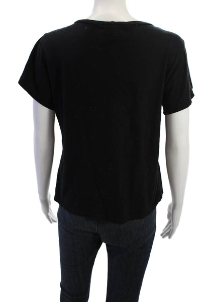 LNA Women Black Lace Up Cotton Short Sleeve Basic T-Shirt Size S