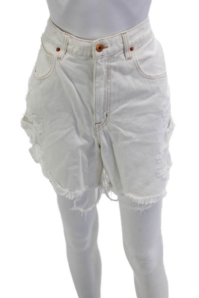 Slvrlake Unisex White Cotton Beach Shorts Button Closure Size 32