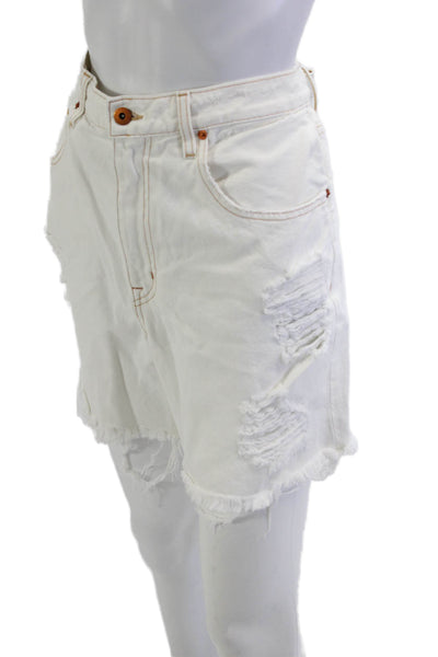Slvrlake Unisex White Cotton Beach Shorts Button Closure Size 32