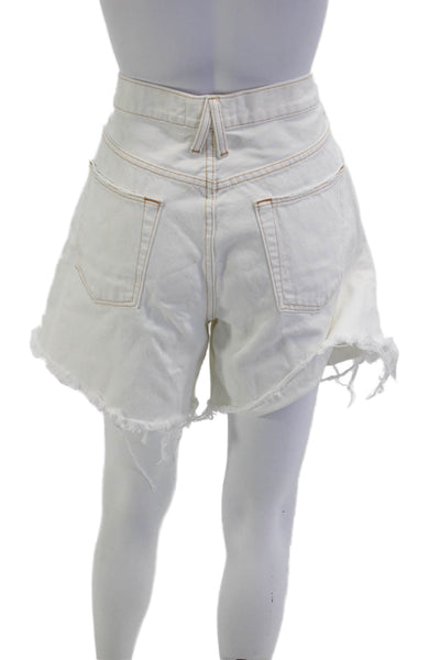 Slvrlake Unisex White Cotton Beach Shorts Button Closure Size 32