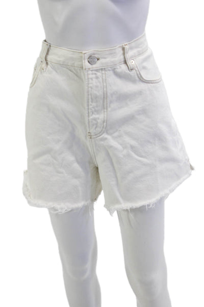 Frame Unisex White Cotton Button Solid Beach Shorts Size 31