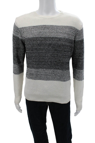 Zara Man Mens White Striped Cotton Pullover Sweater Long Sleeve Size L