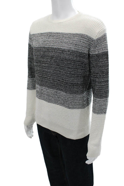 Zara Man Mens White Striped Cotton Pullover Sweater Long Sleeve Size L