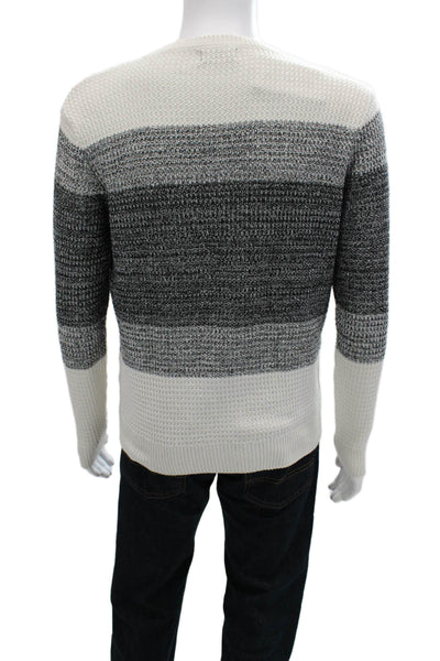 Zara Man Mens White Striped Cotton Pullover Sweater Long Sleeve Size L