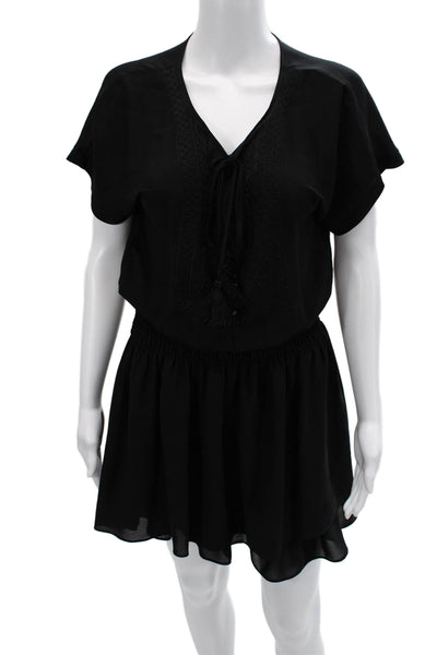 Banana Republic Womens Blouson Mini Dress Black V Neck Short Sleeve Size XS