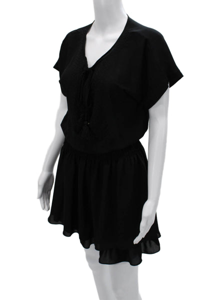 Banana Republic Womens Blouson Mini Dress Black V Neck Short Sleeve Size XS