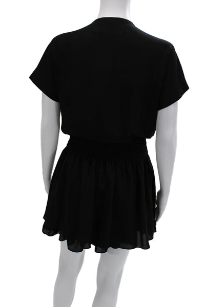 Banana Republic Womens Blouson Mini Dress Black V Neck Short Sleeve Size XS