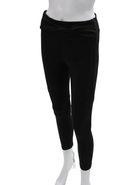 ALALA Women Ankle Leggings Black Nylon Spandex Solid Size M