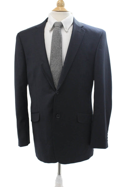 Adolfo Mens Dark Blue Wool 2 Piece Suit Jacket Button Collared Classic Size 38