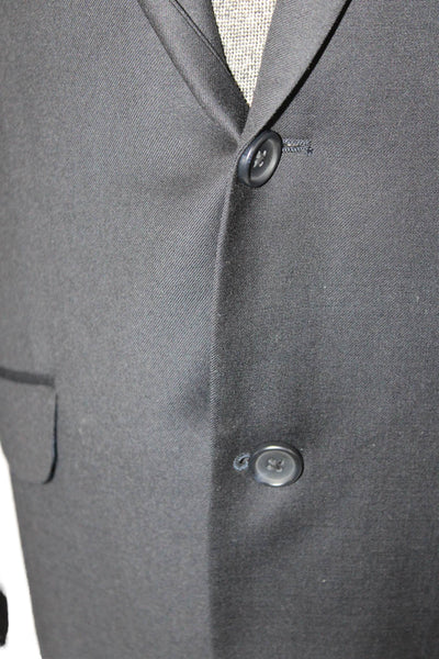 Adolfo Mens Dark Blue Wool 2 Piece Suit Jacket Button Collared Classic Size 38