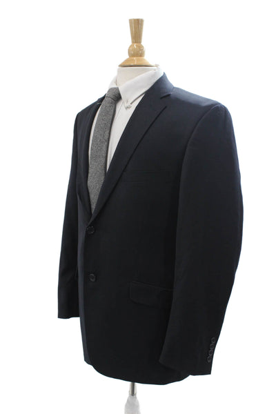 Adolfo Mens Dark Blue Wool 2 Piece Suit Jacket Button Collared Classic Size 38