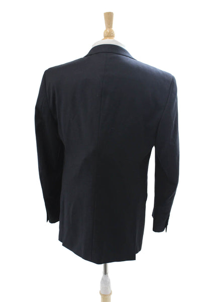 Adolfo Mens Dark Blue Wool 2 Piece Suit Jacket Button Collared Classic Size 38
