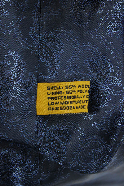 Adolfo Mens Dark Blue Wool 2 Piece Suit Jacket Button Collared Classic Size 38