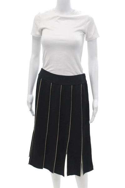 Elliott Lauren Womens Pleated Striped Knee Length Black Skirt Size 6