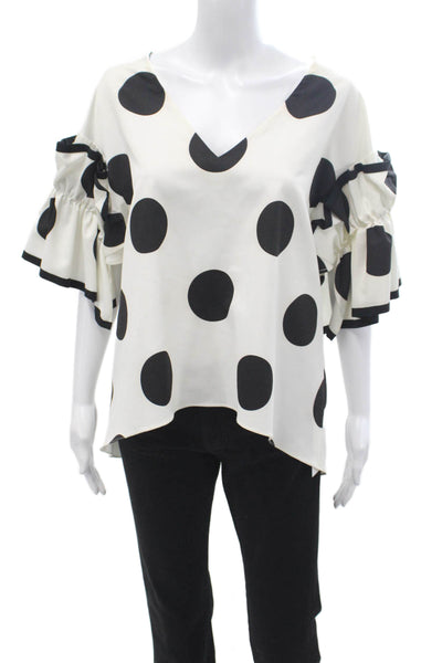 Sachin & Babi Women V-Neck Polka Dot Short Sleeve Polyester Blend Blouse Size S