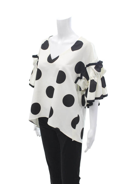 Sachin & Babi Women V-Neck Polka Dot Short Sleeve Polyester Blend Blouse Size S