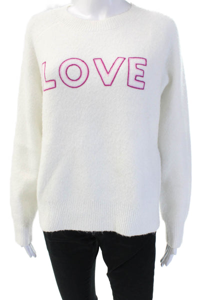 Bobeau Unisex White Pullover Sweater Long Sleeve Crewneck Graphic Love Size M