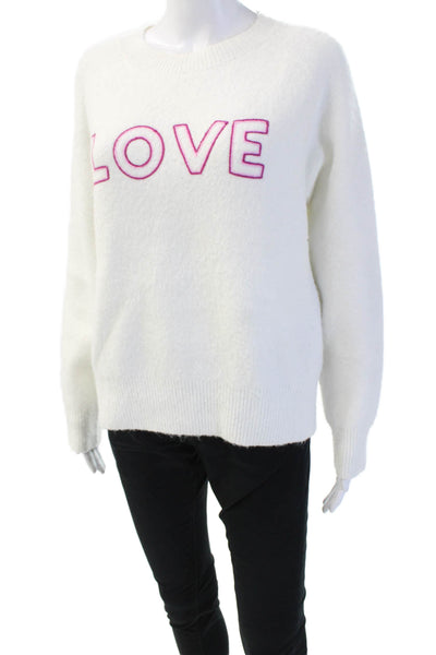 Bobeau Unisex White Pullover Sweater Long Sleeve Crewneck Graphic Love Size M