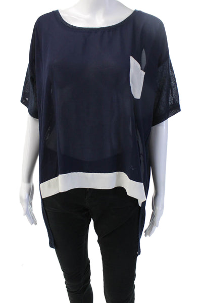 Cecico Womens Tunic Dark Blue Short Sleeve Round Neck 100% Polyester Size L