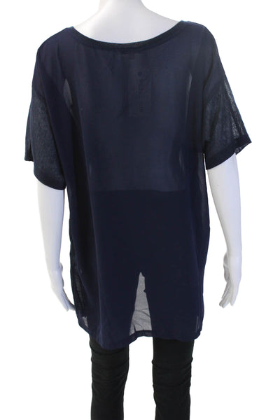 Cecico Womens Tunic Dark Blue Short Sleeve Round Neck 100% Polyester Size L